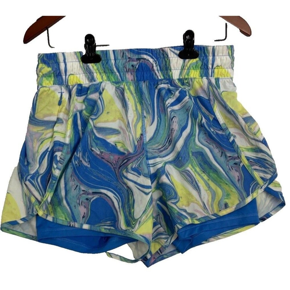 Avia Womens Medium 8-10 Running Shorts Blue Green Marble Print Lined Athletic